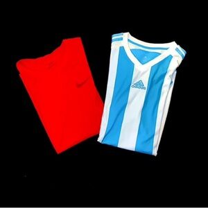 1 Nike dry-fit, 1 adidas shirt